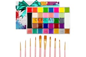 CCbeauty Face Body Paint Kit Professional 36 Colors Face Painting Kit Cosplay Makeup Palette Halloween Clown SFX Makeup Kit Neon Body Paint Arts Party Fancy Make Up with 10 Pink Face Paint Brushes