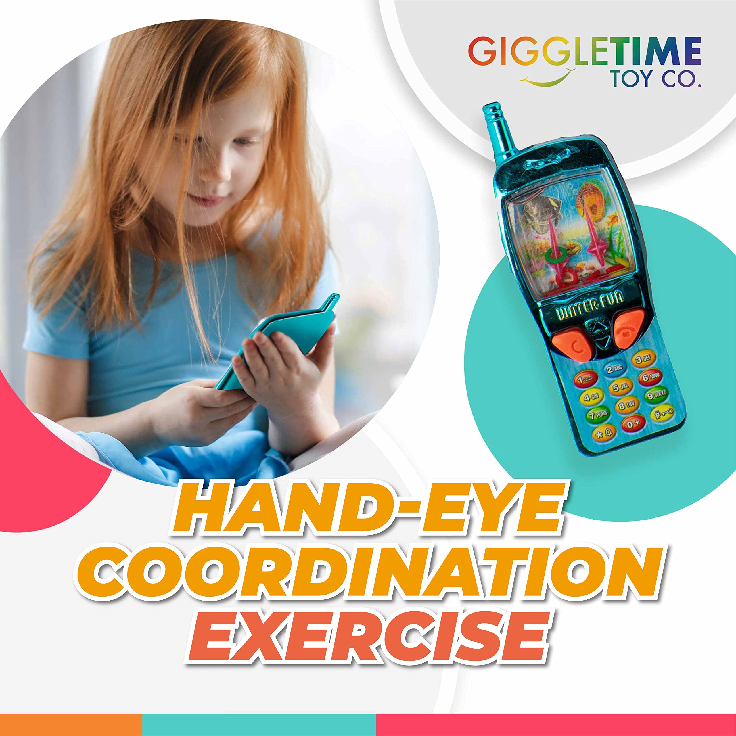 Giggle Time Cellphone Water Game (12) Pieces - Water Ring Toss Handheld Games for Kids, Water Games for Kids, 90s Games, Party Favors, Piñata Stuffer, Carnival Prize, Back to School Supplies - 4 in