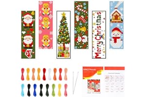 JSRQT 6Pcs Christmas Cross Stitch Bookmark Kit,11CT Pre-Stamped Embroidery Bookmarks with Instructions,Perfect Christmas Hand