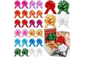 WILLBOND 24 Pieces 5 Inch Christmas Pull Bows Bulk for Wrapping Gift Large Bow with Ribbon Assorted Bows Pull String for Christmas Basket Party Present, Birthday, Wreath, Gift Basket(12 Colors)