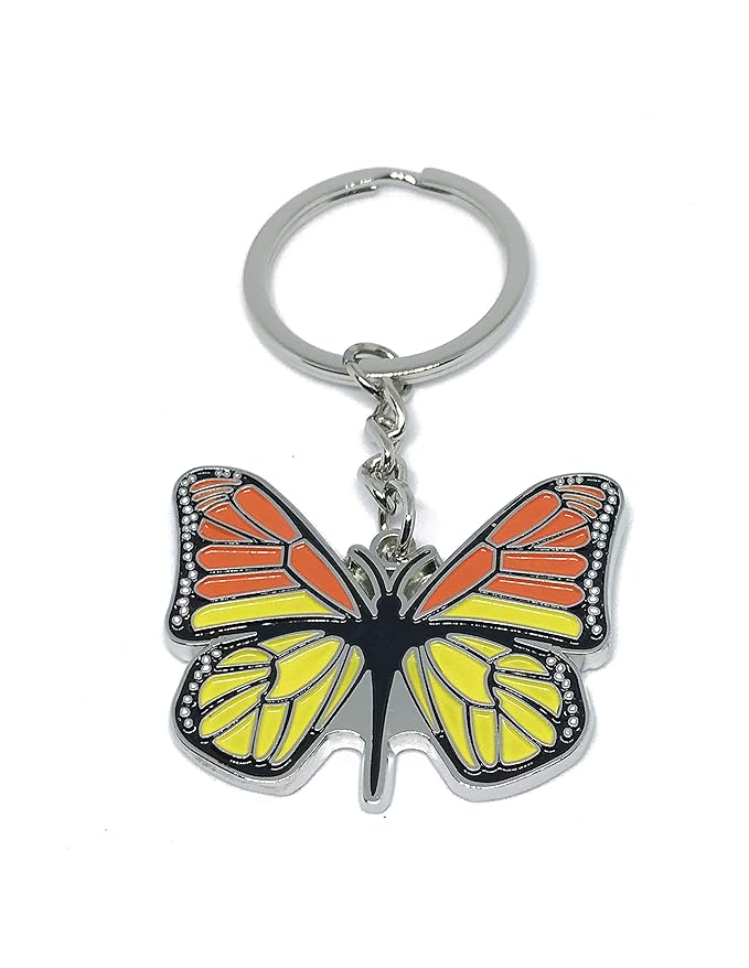Butterfly Keychain (Red) Detailed Enamel Monarch Butterfly Metal