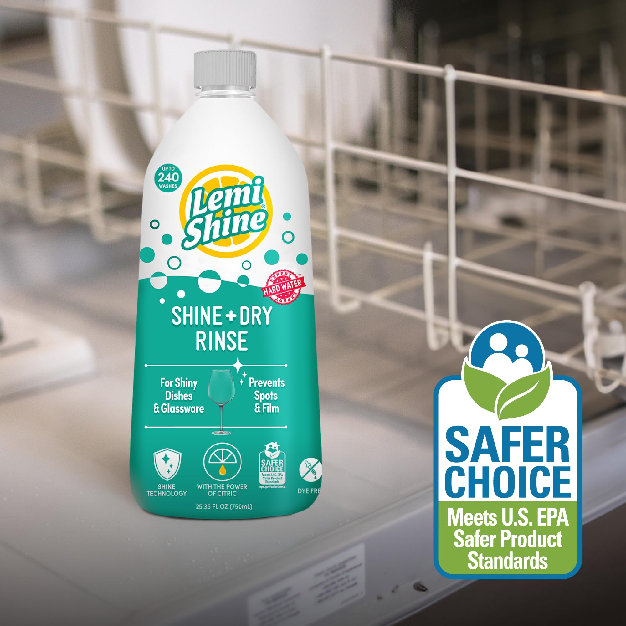 Lemi Shine Shine and Dry Natural Dishwasher Rinse Aid - Hard Water Stain Remover - 25.35 fl oz