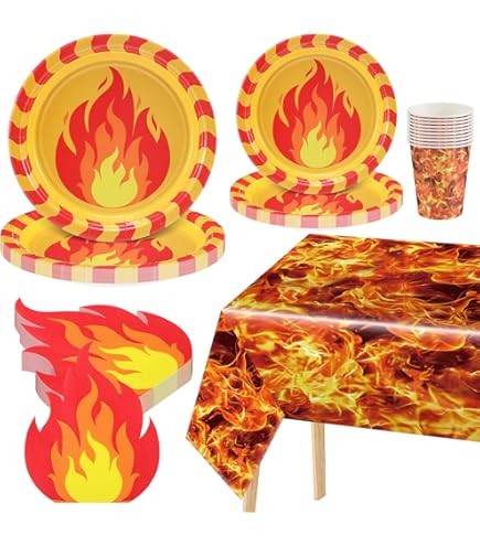 Fire Truck Party Supplies - 20 Plates, 20 Napkins & Large Tablecloth For Firefighter Birthday Theme