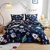 beeweed 3 Piece Kid Comforter Set Queen Size, Space Rocket Bedding Set for Teen Boys Girls