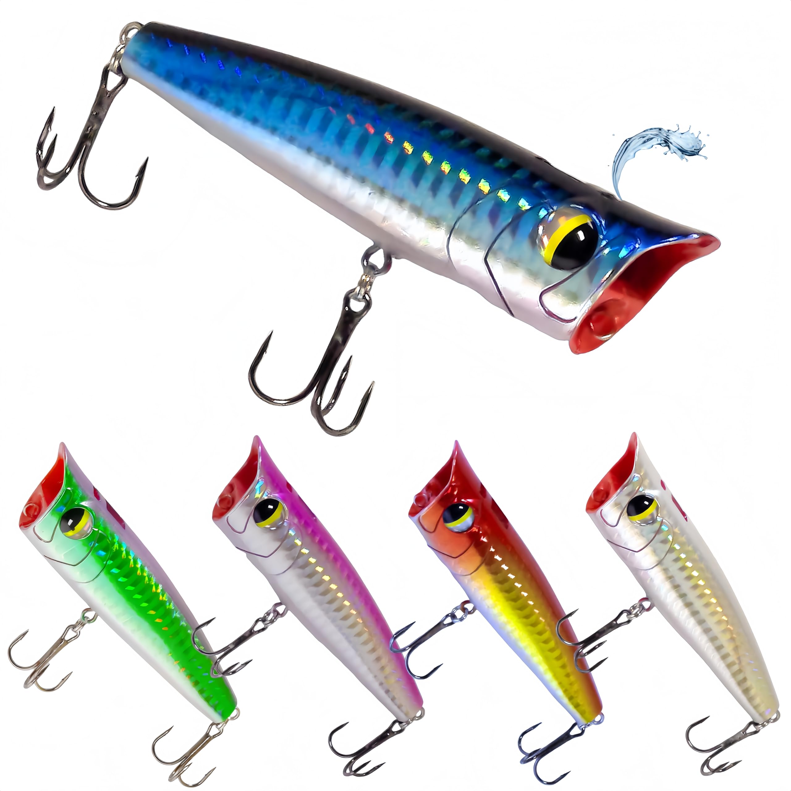 RUIJIAXIANG fishing lures hard bait Kit 8g 7.5cm 5pcs Squirt water Popper lures Treble Fishing Hooks for Freshwater/Saltwater (7.5 cm)