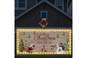Ganeen 6.4x16 ft LED 2025 Christmas Garage Door Banner String Light Large Rustic Xmas Garage Door Decorations Xmas Banner Cover Backdrop Holiday Cover Decoration(Vintange Santa)