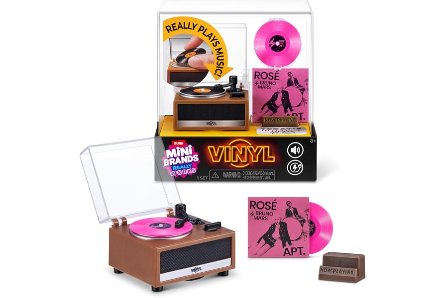 Mini Brands Really Works Vinyl Playset Series 1 by ZURU – Functional Mini Vinyl Record Player with Actual Music Playback, Includes Record & Stand, Collectible Toy for Kids, Gen Z & Adults