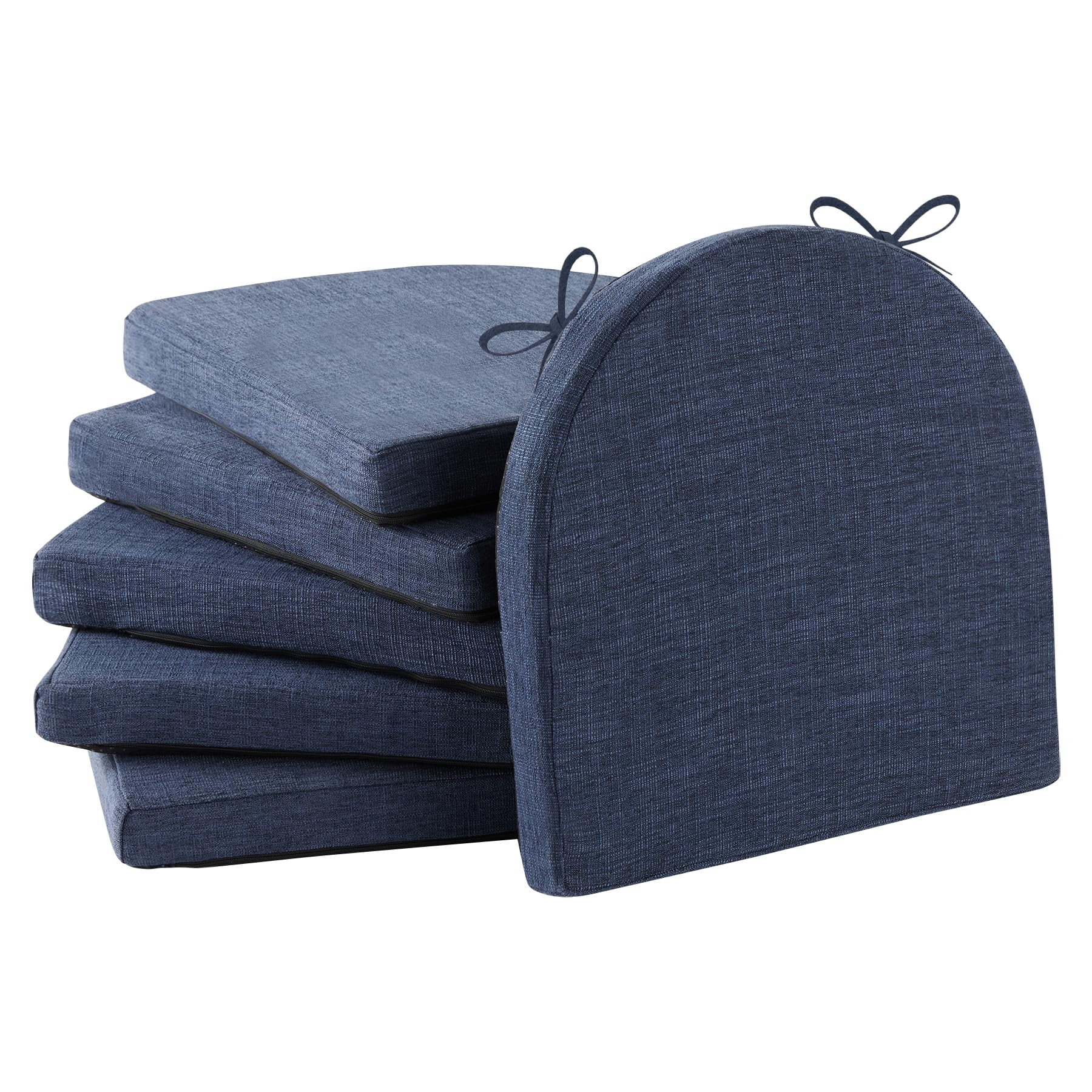 Photo 1 of IPYNBAP Chair Cushions for Dining Chairs with Ties and Removable Cover, Dining Kitchen Chair Pads with Non-Slip Bottom, High-Resilience Indoor Seat Cushions, 16'' x 16'' x 2'', Set of 6, Navy