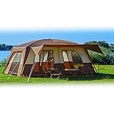 KTT Extra Large Tent 12-14 Person,Family Cabin Tents,2 Rooms,Straight Wall,2 Doors 4 Windows with Mesh,Waterproof,Straight Wall,Big Tent for Outdoor,Picnic,Camping,Gathering(Brown)