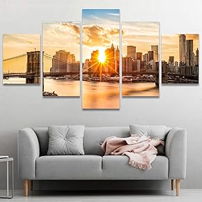 SIGNWIN Framed Canvas Wall Art Brooklyn Bridge and...