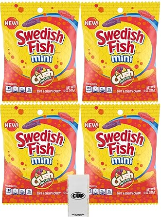 Amazon Com Swedish Fish Mini Assorted Crush Soda Fruit Mix 5 Oz Bags Pack Of 4 With By The Cup Sugar Free Mints Grocery Gourmet Food