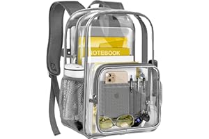GEAMSAM Clear Backpack Heavy Duty Large Transparent Backpack with Reinforced Bottom Multi-pockets for College, Travel, Workplace Security - Gray