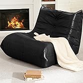 Hobestluk Giant Bean Bag Chair Lazy Floor Sofa, Memory Foam Fireside Sofa for Adults, Big Beanbag Faux Leather Armless Chair for Living Room Bedroom Dorm Office (Black, Single)