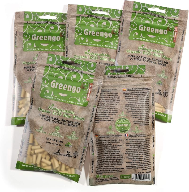 Greengo 1000 Biodegradable Organic Unbleached Slim 6mm Filter Tips ECO