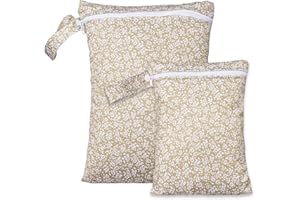 OPGROEIE 2 Sizes Wet Bags, Waterproof Storage Bag for Baby Diapers and Pump Parts, Reusable Diaper Bag with Zippered Pockets and Handle, Travel Bags, Beach, Pool, Gym Bag for Swimsuits & Wet Clothes, Set of 2