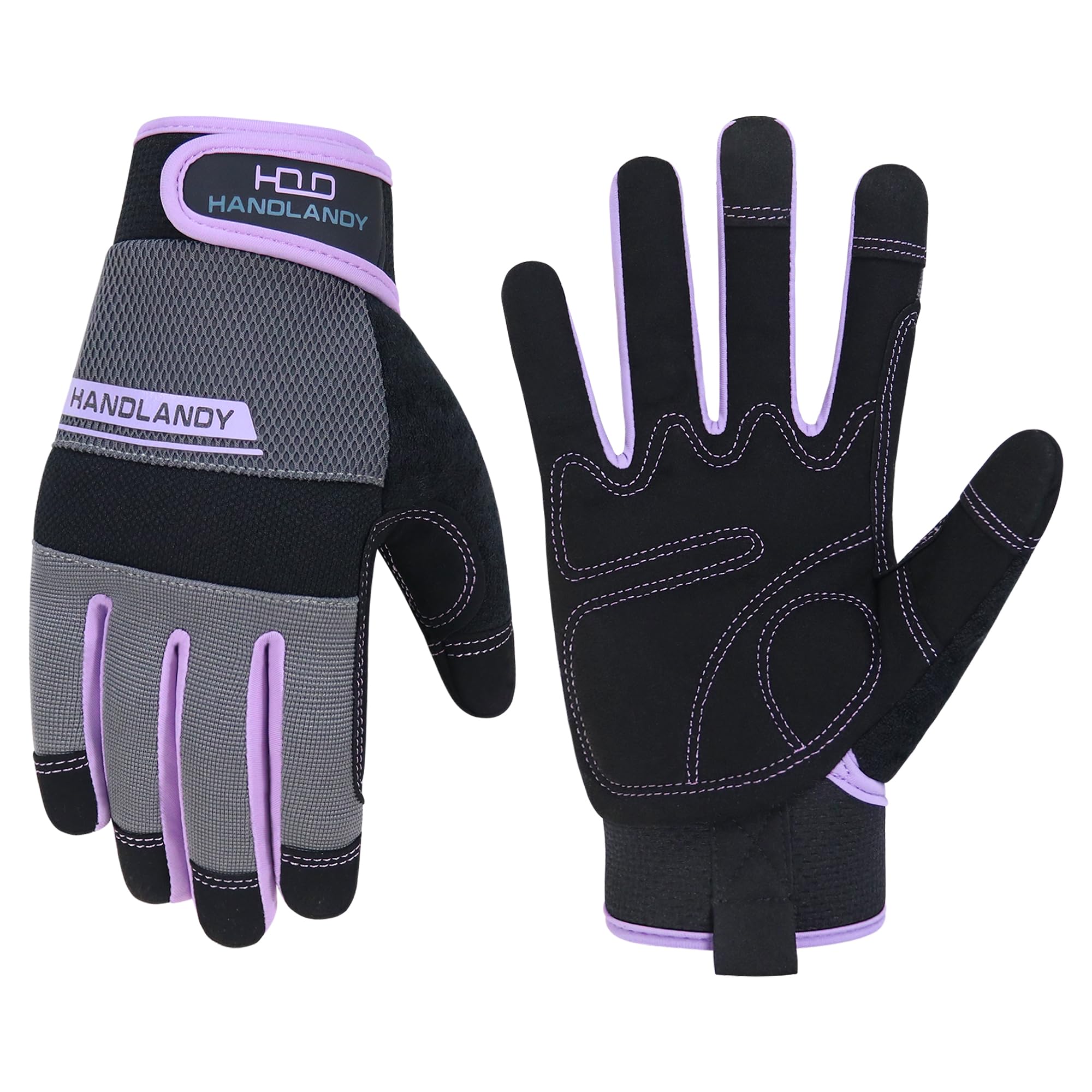 HANDLANDY Safety Work Gloves Men Women, Utility Padded Mechanic Builders Construction Warehouse Working Gloves Touch Screen Gardening Glove (Violet, S)