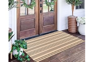 BUAGETUP Black and Tan Outdoor Rug 2'x4',Striped Front Porch Rug Machine Washable Front Door Mat Entryway Throw Rug for Front Porch Indoor Outdoor Doormat