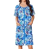 Ekouaer Women Zip Up Robe Short Bathrobe Lightweight House Coats Floral Print House Dress with Pockets Nightgown S-3XL