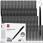 deli Pens Bulk, 100 Pack Retractable Ballpoint Pens, 1.0MM Black Ink,Smooth Writing, No Bleed, Comfortable Grip for Home,Office & School Use
