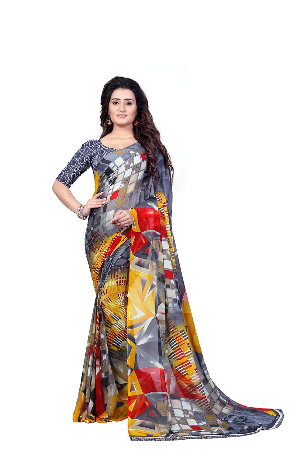 anand sarees faux georgette saree with blouse piece
