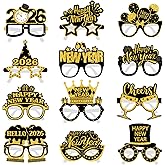 Biswiter 12Pcs New Years Glasses, Fancy Glitter Happy New Year Glass, Nye Glasses for New Years Decorations 2026, Gold and Black New Years Eve Party Supplies
