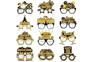 Biswiter 12Pcs New Years Glasses, Fancy Glitter Happy New Year Glass, Nye Glasses for New Years Decorations 2026, Gold and Black New Years Eve Party Supplies