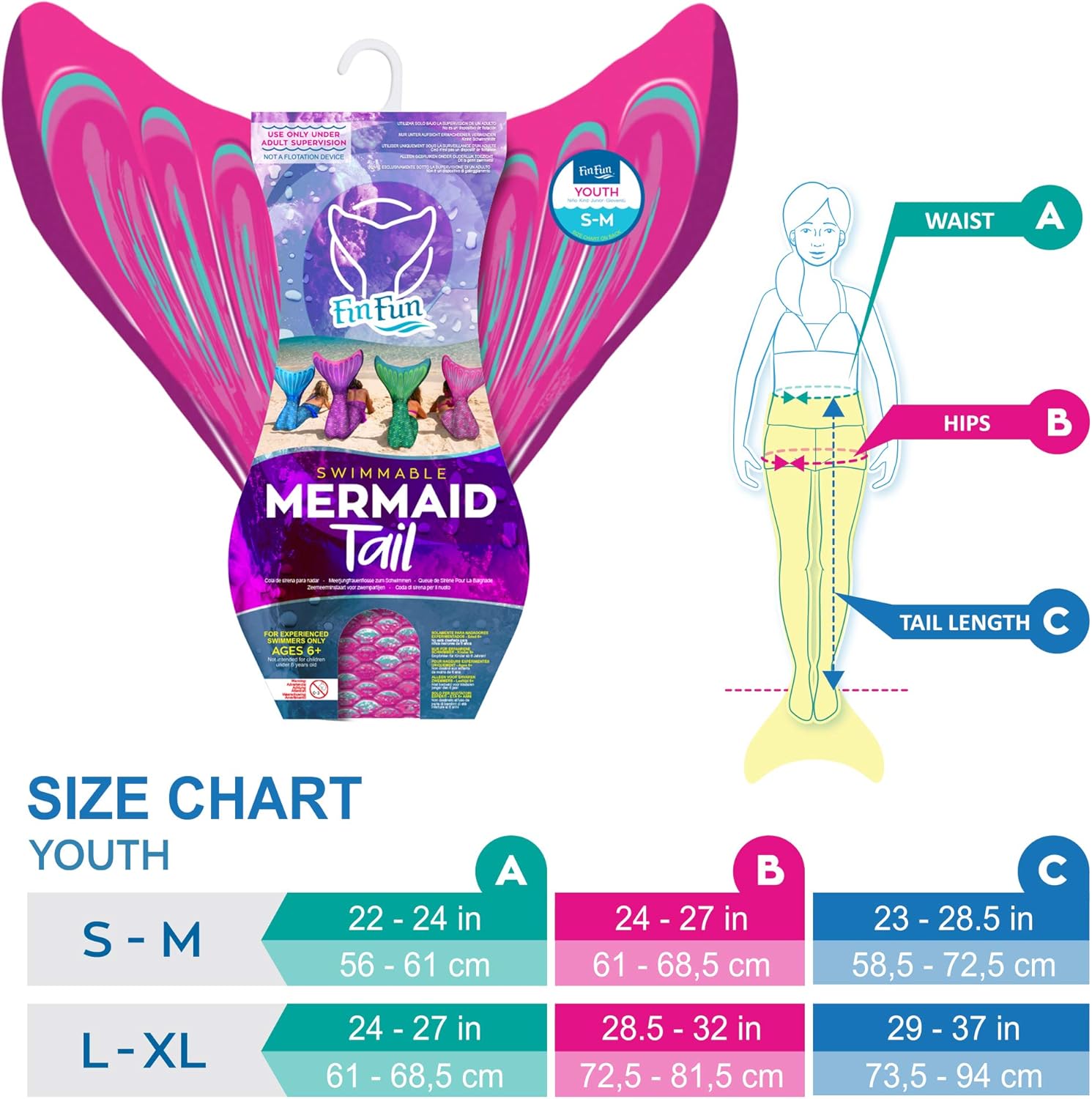 Fin Fun Starter Mermaid Tail and Monofin for Swimming for Kids – Boys & Girls: Toys & Games