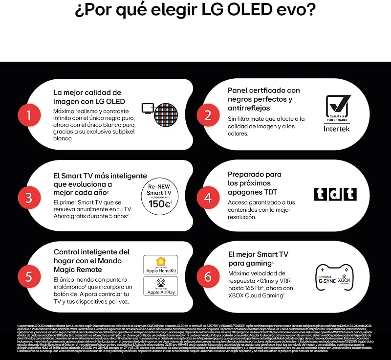 OLED48G56LS - TV 48", OLED EVO 4K, Smart TV IA G5, WebOS 25, Super Upscaling, Dolby Vision y Dolby Atmos, AMD FreeSync, Alexa/Google Assistant, Negro