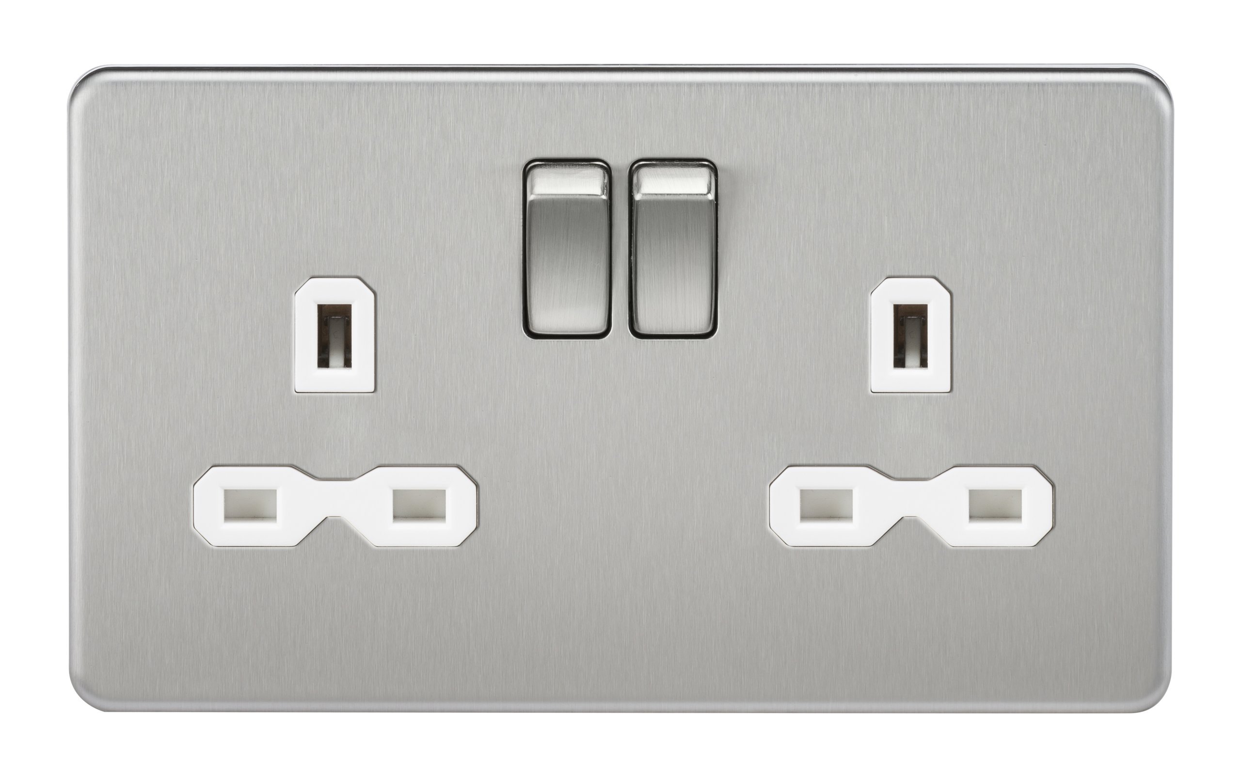 Knightsbridge SFR9000BCW Screwless 13A 2G Dp Switched Socket-Brushed Chrome with White Insert