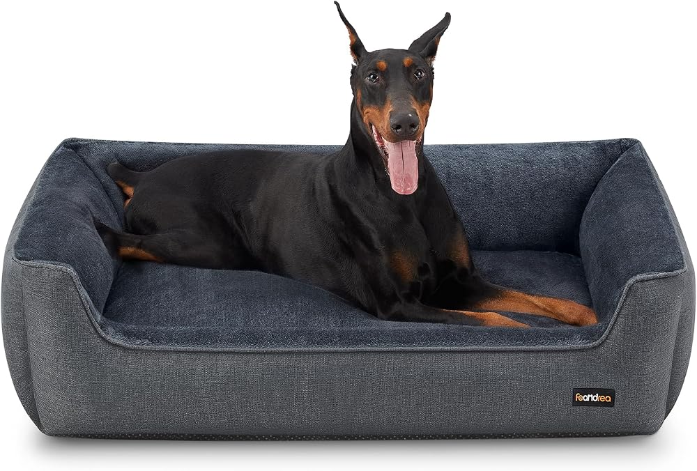 Feandrea Dog Bed Linen Look XXL 120x90x30 cm Raised Edges Non-Slip