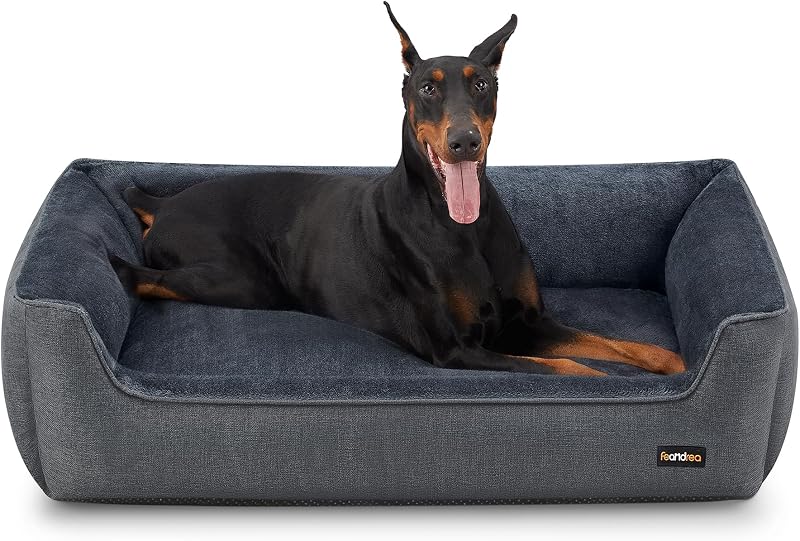 Feandrea Dog Bed Linen Look XXL 120x90x30 cm Raised Edges Non-Slip