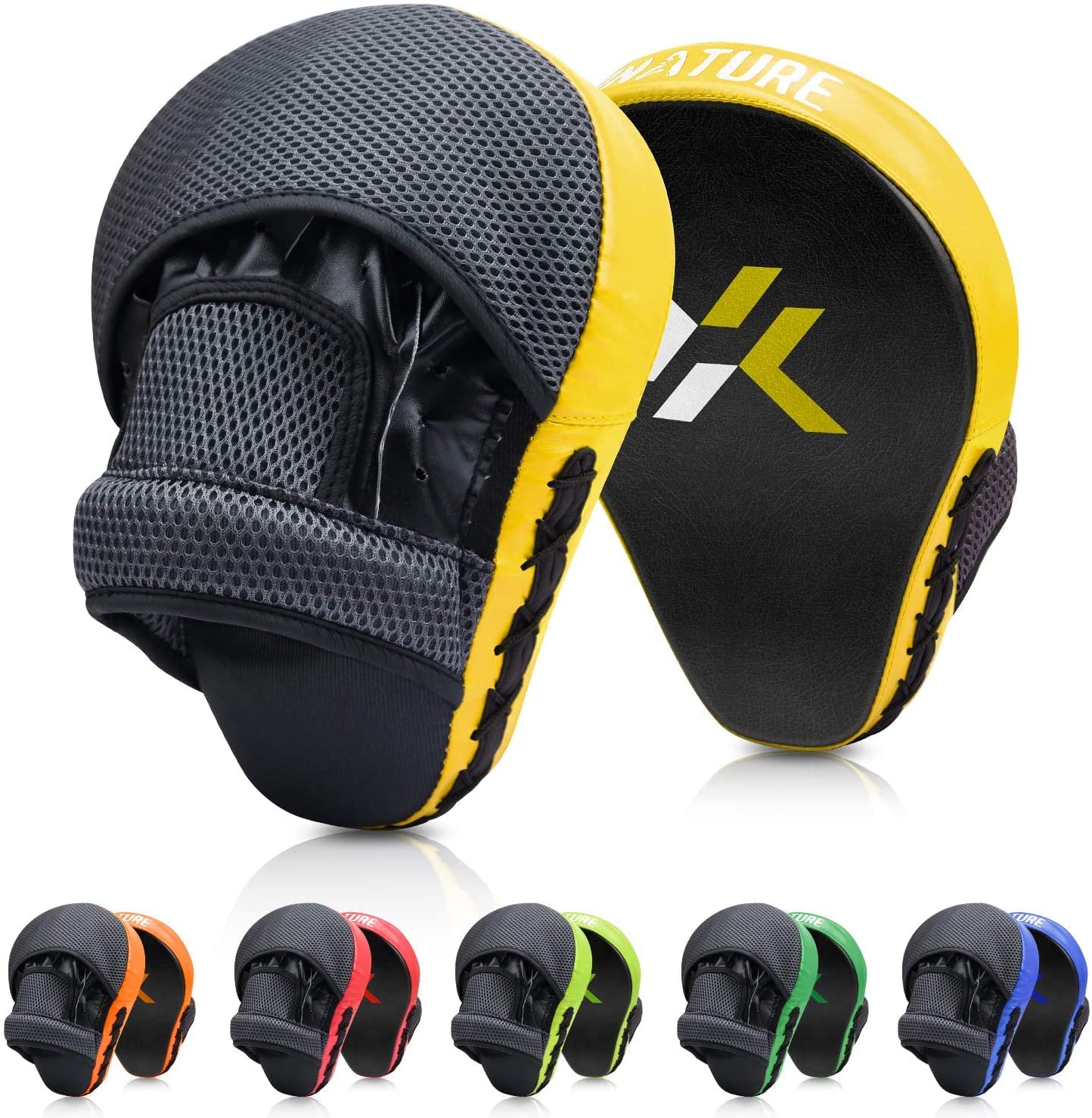 Boxing Equipment Punching Gloves Thai Pads Boxing Training Mitts Kickboxing Punch Mitts Punching Pad (A Pair of Yellow)