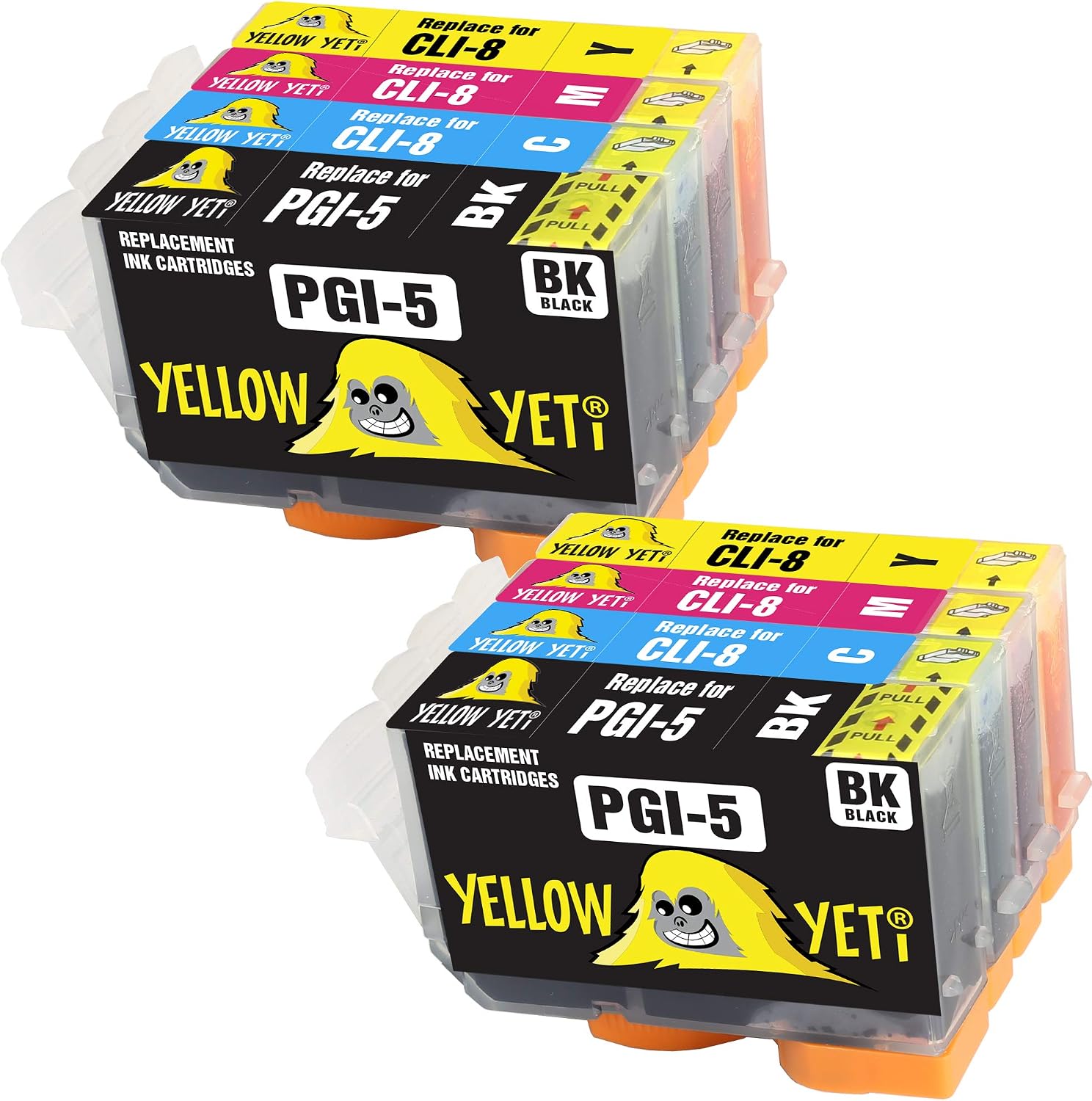 YELLOW YETI Replacement for Canon PGI-5 CLI-8 Ink Cartridges compatible with Canon iX4000 iX5000 iP3300 iP3500 MP510 MP520 MX700 (2 Black + 2 Cyan + 2 Magenta + 2 Yellow)