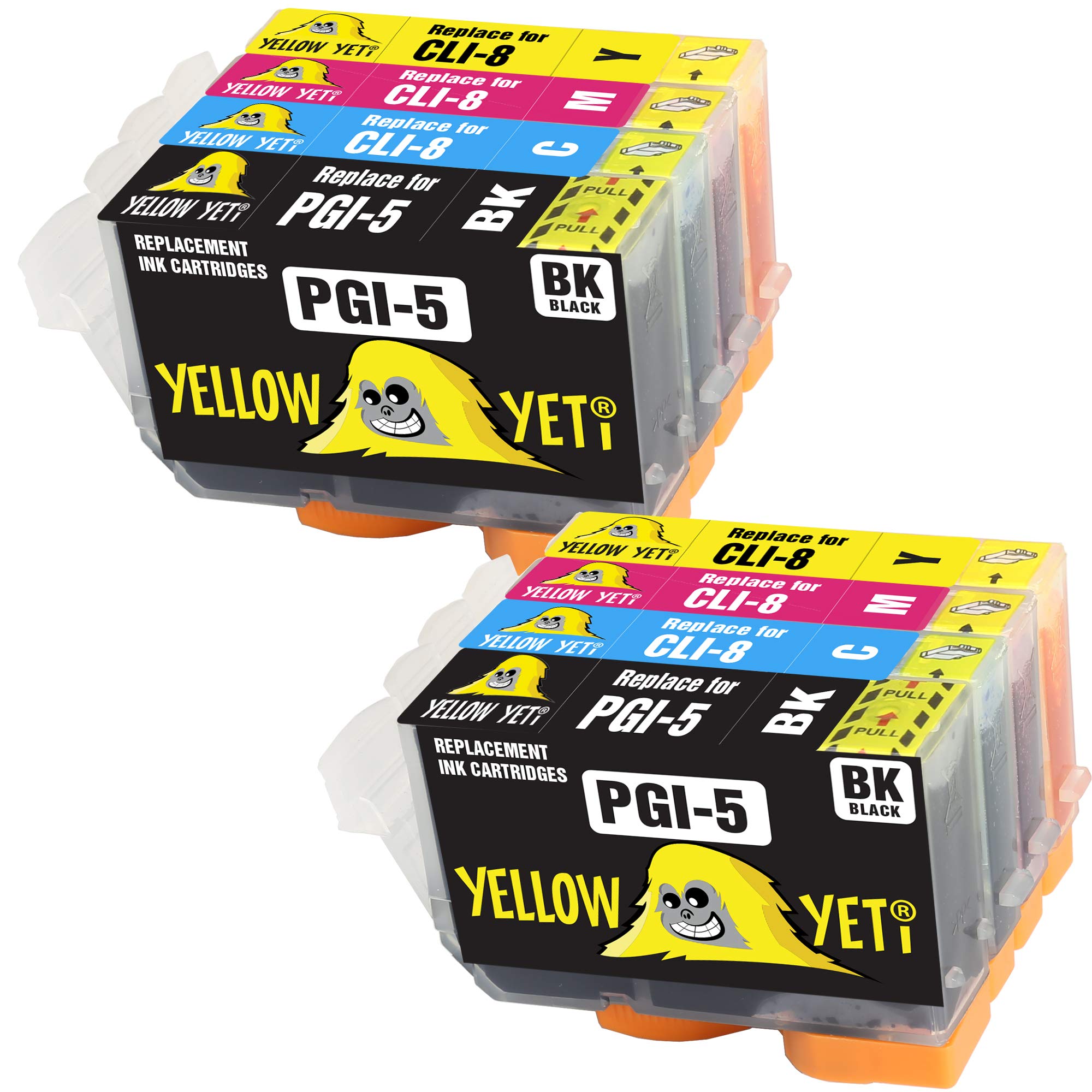 YELLOW YETI Replacement for Canon PGI-5 CLI-8 Ink Cartridges compatible with Canon iX4000 iX5000 iP3300 iP3500 MP510 MP520 MX700 (2 Black + 2 Cyan + 2 Magenta + 2 Yellow)