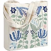 Aliceset Aesthetic Embroidery Tote Bag for Women Floral Reusable Canvas Cute Shoulder Bag for Gym Shopping
