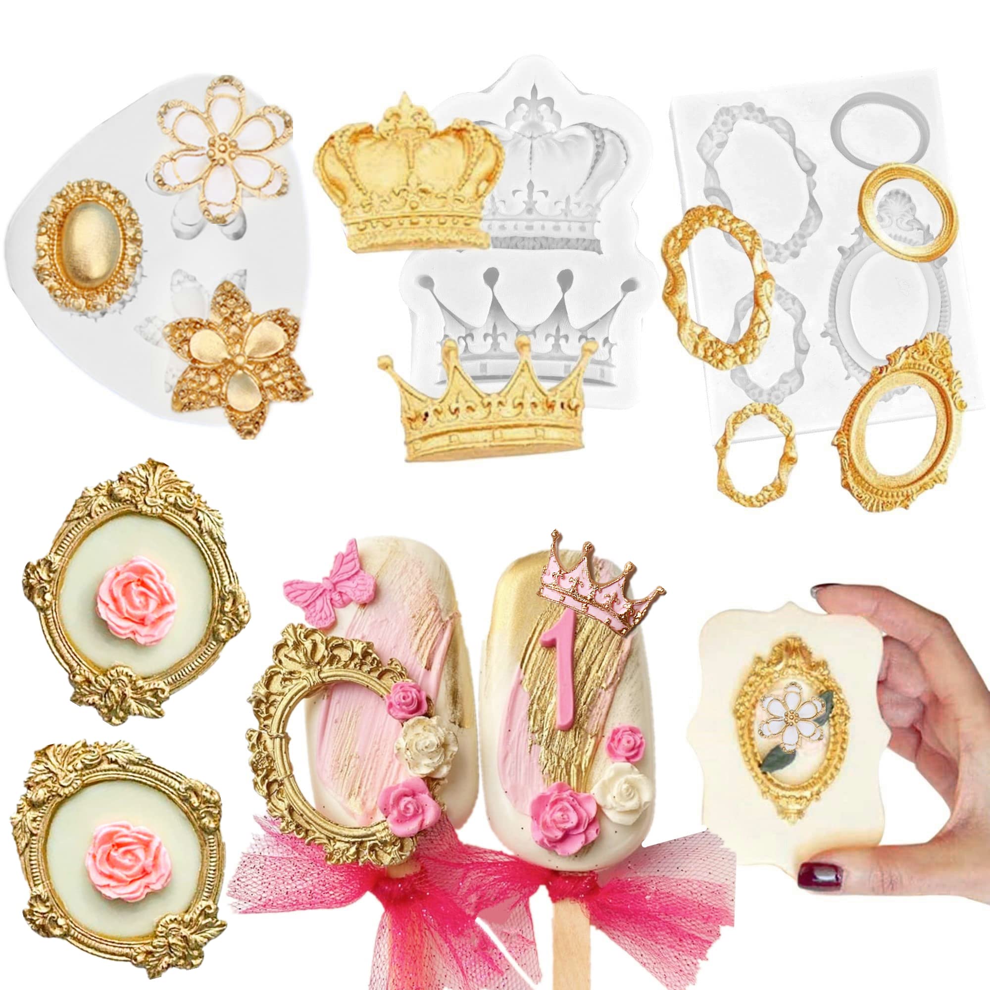 Photo 1 of JeVenis Vintage Frame Cupcake Fondant Mold Baroque Style Fondant Silicone Mold for Sugarcraft Cupcake Topper Jewelry Polymer Clay Crafting Projects