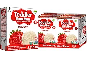 Want-Want Toddler Mum-Mum Rice Rusks, Strawberry, Gluten Free, Allergen Free, Non-GMO, Rice Teether Cookie for Teething Infan