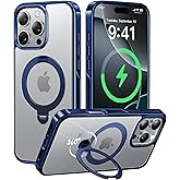 CASEKOO Titanium for iPhone 16 Pro Case with 360° Spin Magnetic Stand [Compatible with Magsafe][16FT Military Protection] Slim Polished Clear Frame Titanium Alloy Sturdy Stand 6.3'', Blue