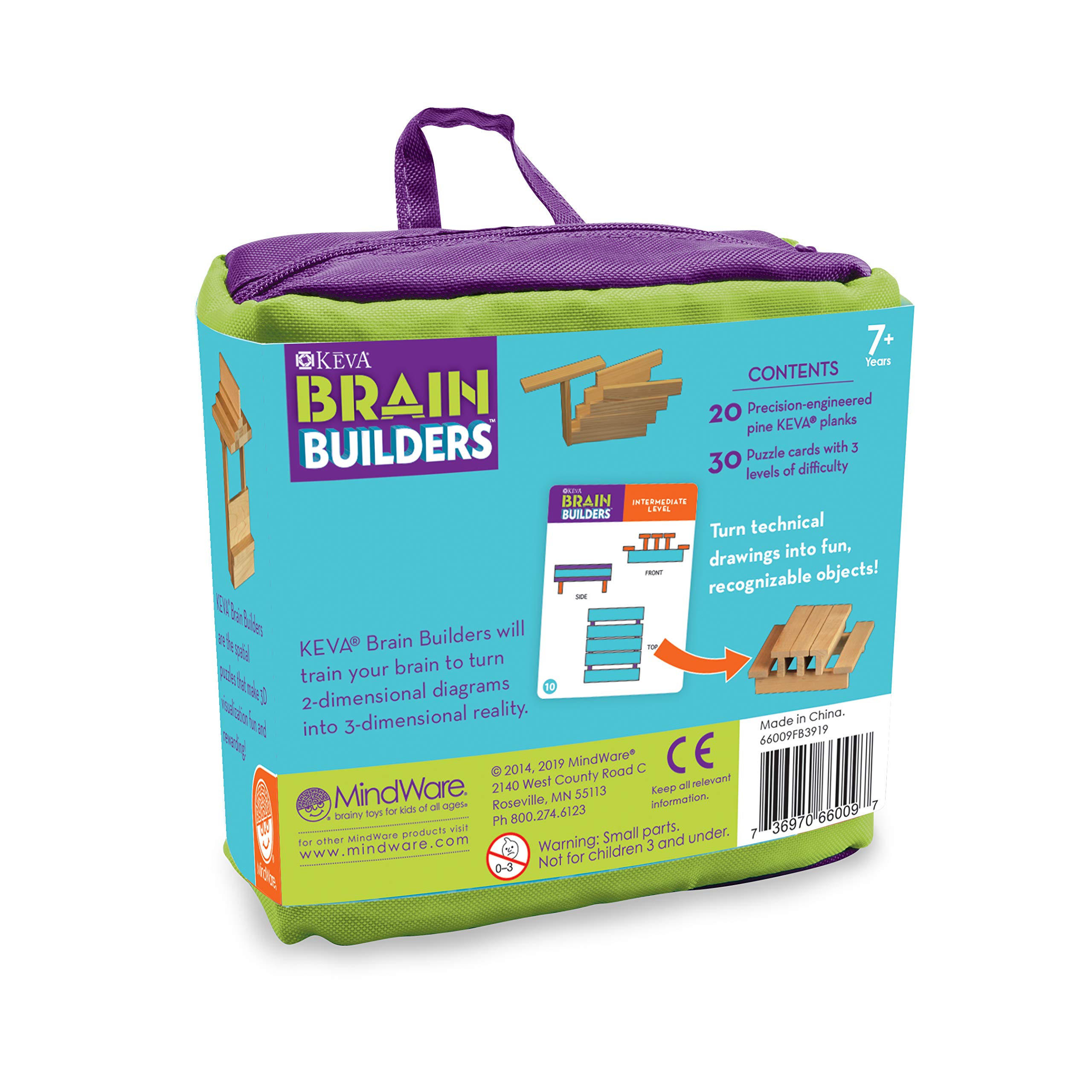 MindWare KEVA Brainbuilders - 3D brain building STEM challenges for boys & girls - Try to build the image - Practice spatial thinking - 20 planks & 30 puzzles