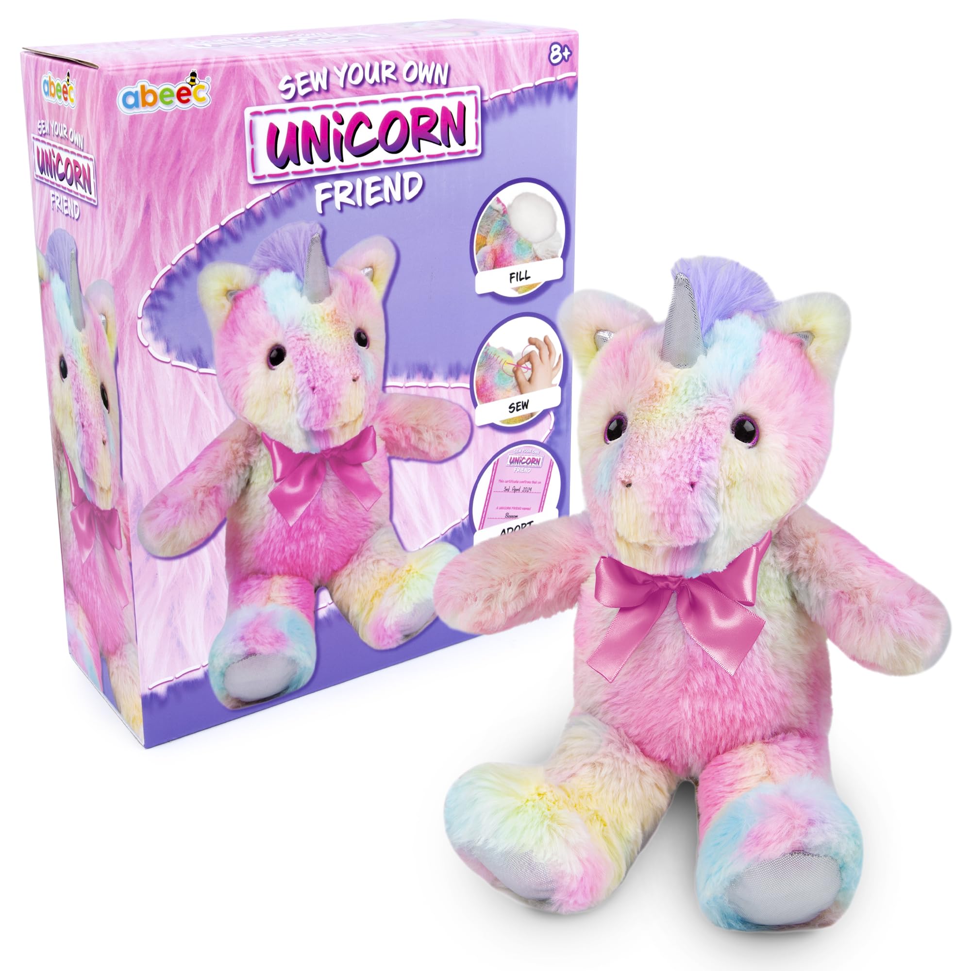 Abeec Sew Your Own Rainbow Unicorn - Unicorn Plush & Birth Certificate - Make Your Own for Kids - Teddy Bear for Girls - Includes Needle, Thread & Stuffing