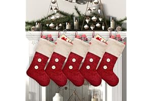 ElegantPark Christmas Stockings 5 Pack Burlap Christmas Stockings for Family Kids Large Xmas Rustic Red Stockings Christmas Decoration for Holiday Party Fireplace Home, 18" Christmas Stocking