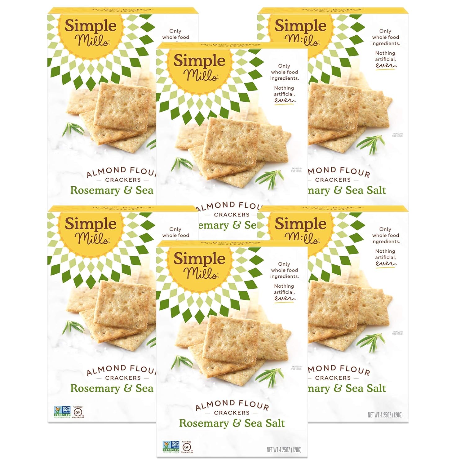 Simple Mills Almond Flour Crackers, Rosemary & Sea Salt, Gluten Free, Flax Seed, Sunflower Seeds, Corn Free, Good for Snacks, Made with whole foods, 6 Count (Packaging May Vary)