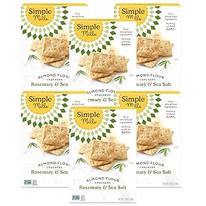 Simple Mills Almond Flour Crackers, Rosemary & Sea Salt, Gluten Free, Flax Seed, Sunflower Seeds, Corn Free, Good for Snacks, Made with whole foods, 6 Count (Packaging May Vary)