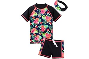BAOHULU Girls Rash Guard Swimsuit Two Piece Short Sleeve Bathing Suit UPF 50+UV Beach Swimwear 3-14Y