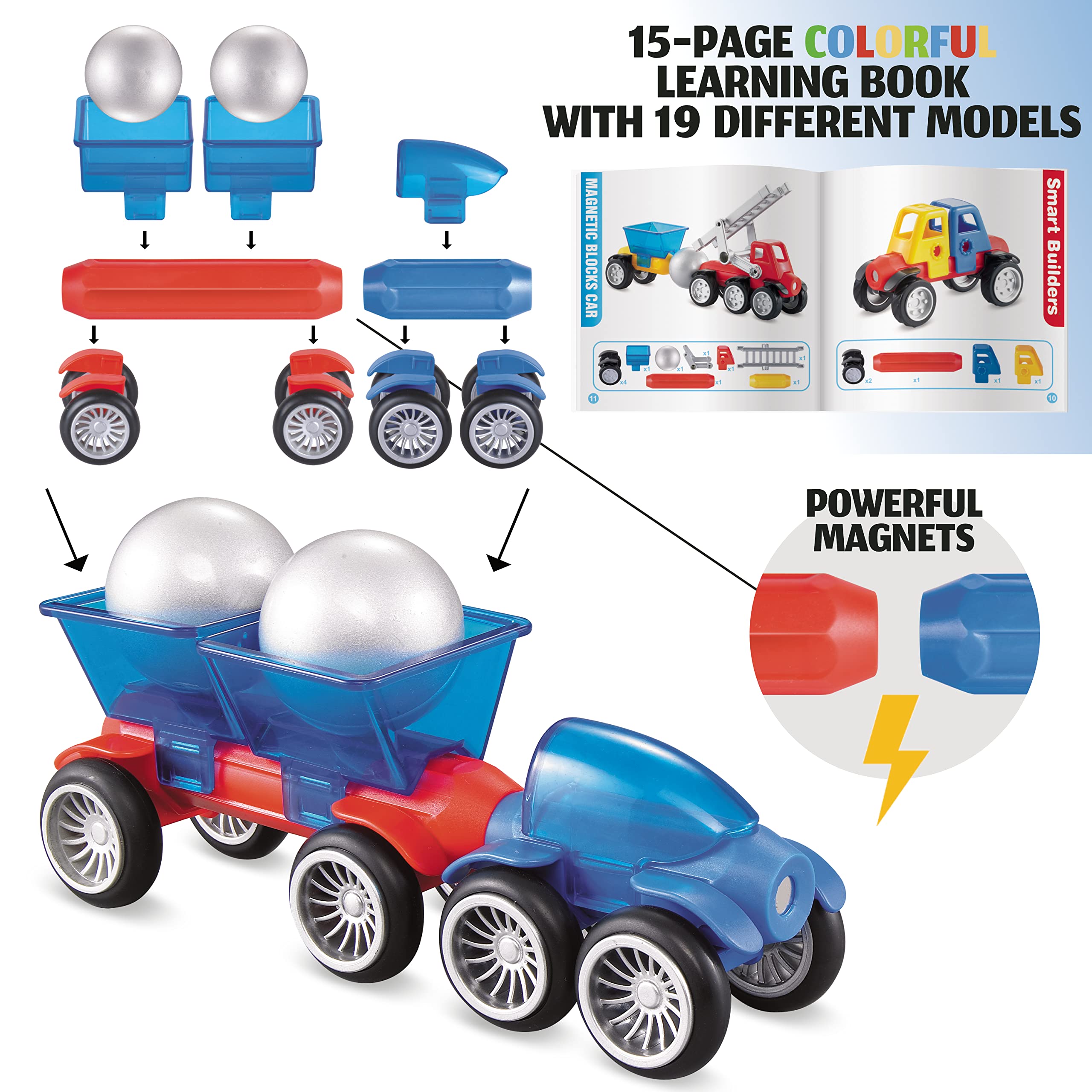 Cars Magnetic Building Blocks, New Shapes for Creating Endless Construction Trucks Toys, Including Play Mat, Road Signs, Montessori STEM Toy Boys & Girls and Magnetic Tiles for Kids Ages 4-8