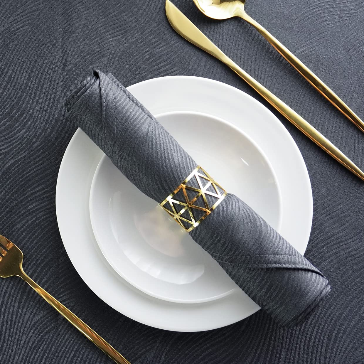 SPRICA Jacquard Napkins 48x48cm Set of 4 Pieces Decorative Washable Reusable Napkin, Dark Grey