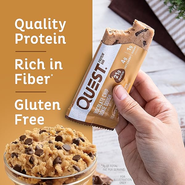 QUEST NUTRITION CHOCOLATE CHIP COOKIE DOUGH PROTEIN BARS, HIGH PROTEIN, LOW CARB, GLUTEN FREE, KETO FRIENDLY, 12 COUNT