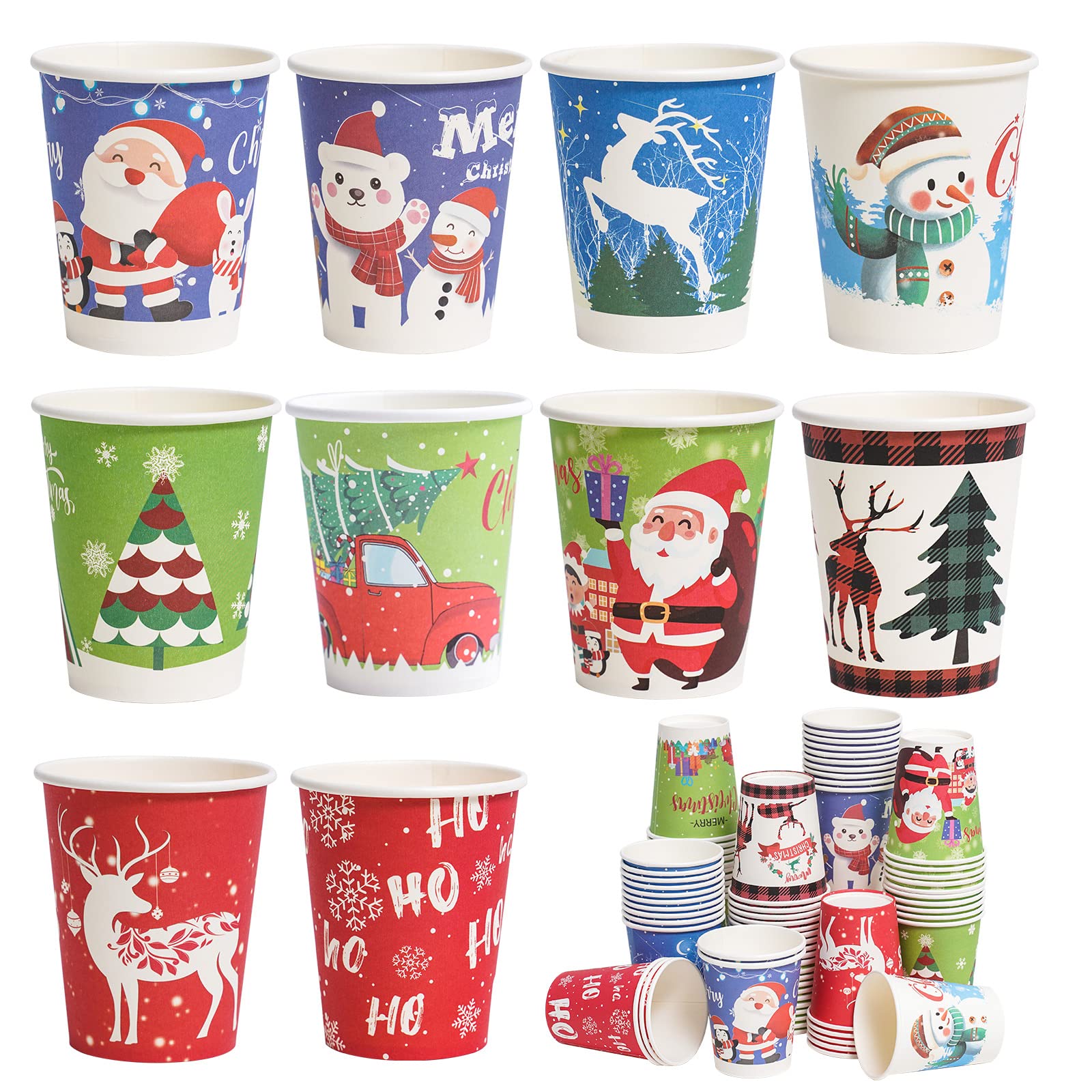 Dorizeg Christmas Cups Disposable 120 Pcs Paper Cups Hot Chocolate Cocoa Coffee Cups for Christmas Party Supplies, 9 oz