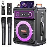 BIGASUO Wooden Karaoke Machine with 2 UHF Wireless