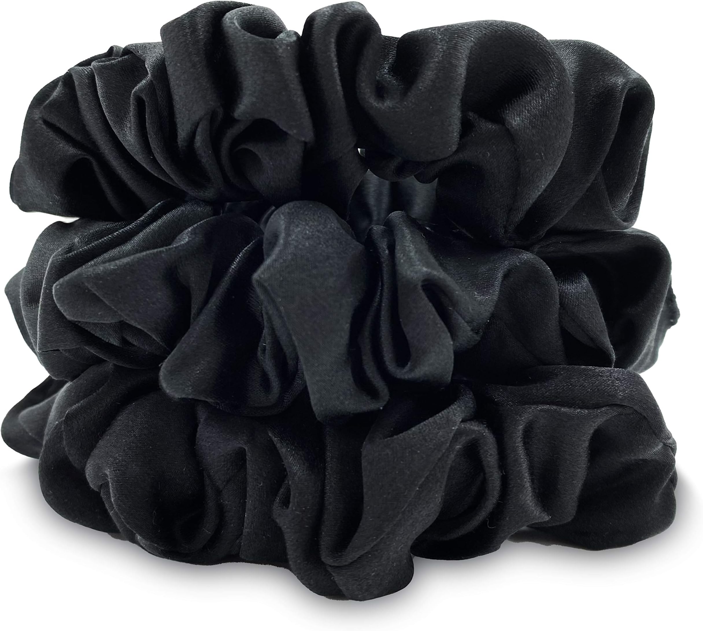 Mulberry Park Silks - Large - Black (3 Pack) - 100% Pure Silk Hair Scrunchies - Gentle On All Hair Types - OEKO-TEX Certified